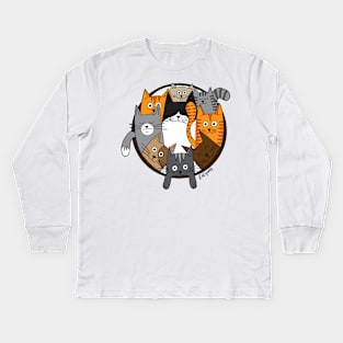 Funny Gang of Cats Illustration Kids Long Sleeve T-Shirt